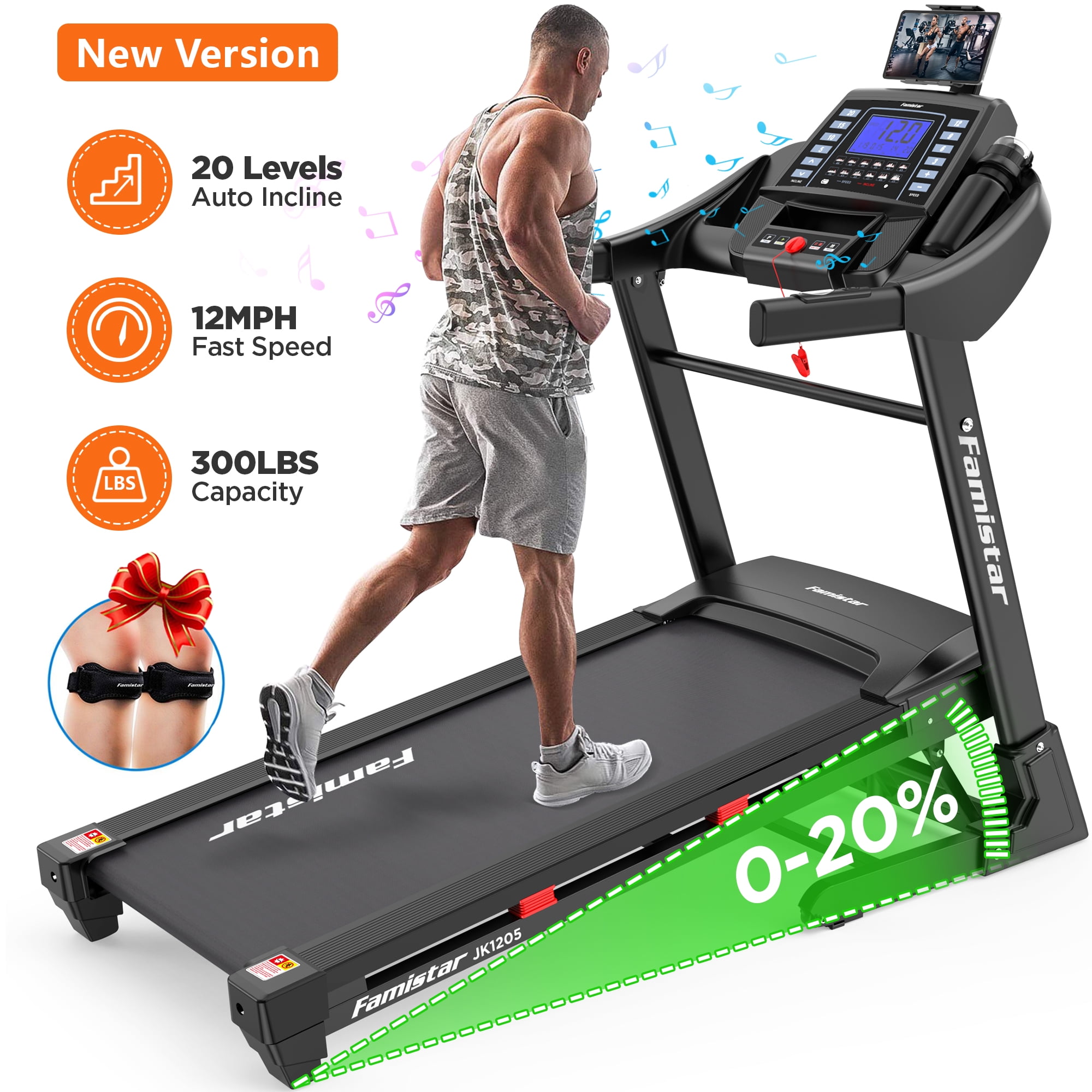 EFITMENT Adjustable Incline Manual Treadmill with Arm Exercisers and