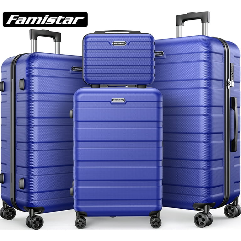 Famistar 4 PCS Hardshell Luggage Suitcase Set with 360° Double Spinner  Wheels Integrated TSA Lock, 14” Travel Case, 20 Carry-On Luggage, 24  Checked Luggage and 28 Checked Luggage, Blue 