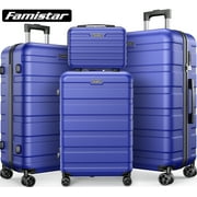 Famistar 4 PCS Hardshell Luggage Suitcase Set with 360° Double Spinner Wheels Integrated TSA Lock, 14” Travel Case, 20" Carry-On Luggage, 24" Checked Luggage and 28" Checked Luggage, Blue