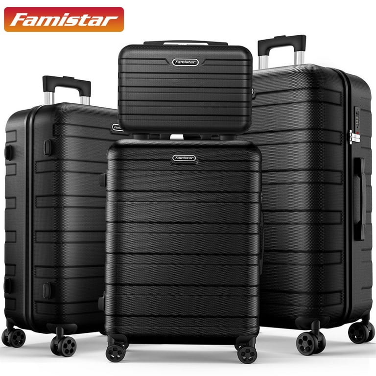 Famistar 4 Piece Luggage Set Hardshell Lightweight Suitcase with TSA Lock Spinner Wheels 14|20|24|28Black