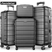 Famistar 4 Piece Hardside Luggage Suitcase Set with 360° Double Spinner Wheels Integrated TSA Lock, 14” Travel Case, 20" Carry-On Luggage, 24" Checked Luggage and 28" Checked Luggage, Black