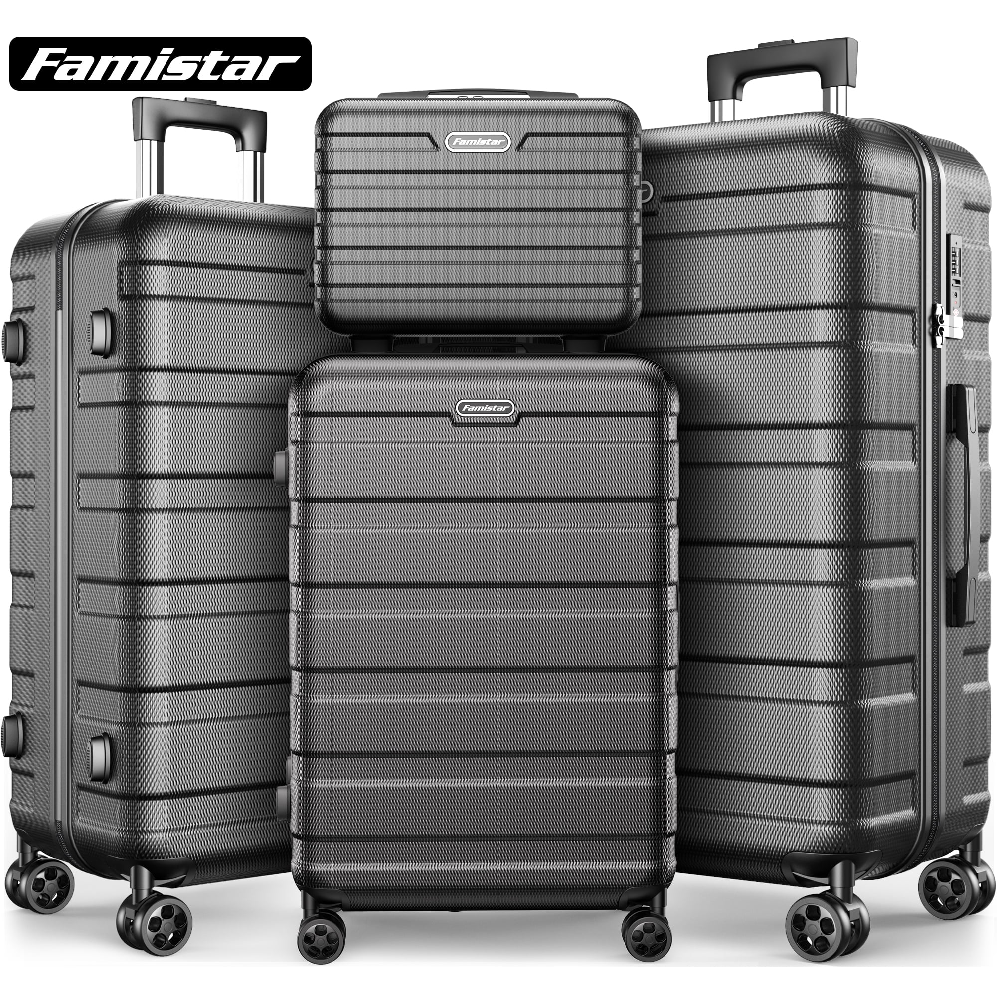 Famistar 4 Piece Hardside Luggage Suitcase Set with 360° Double Spinner Wheels
