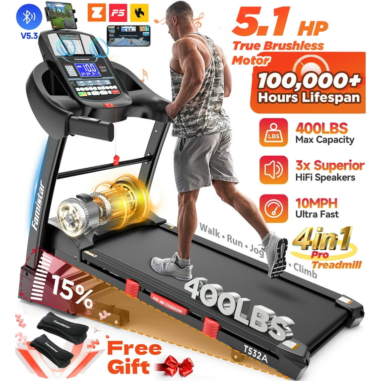 Famistar Folding Treadmill for Home with 15% Auto Incline