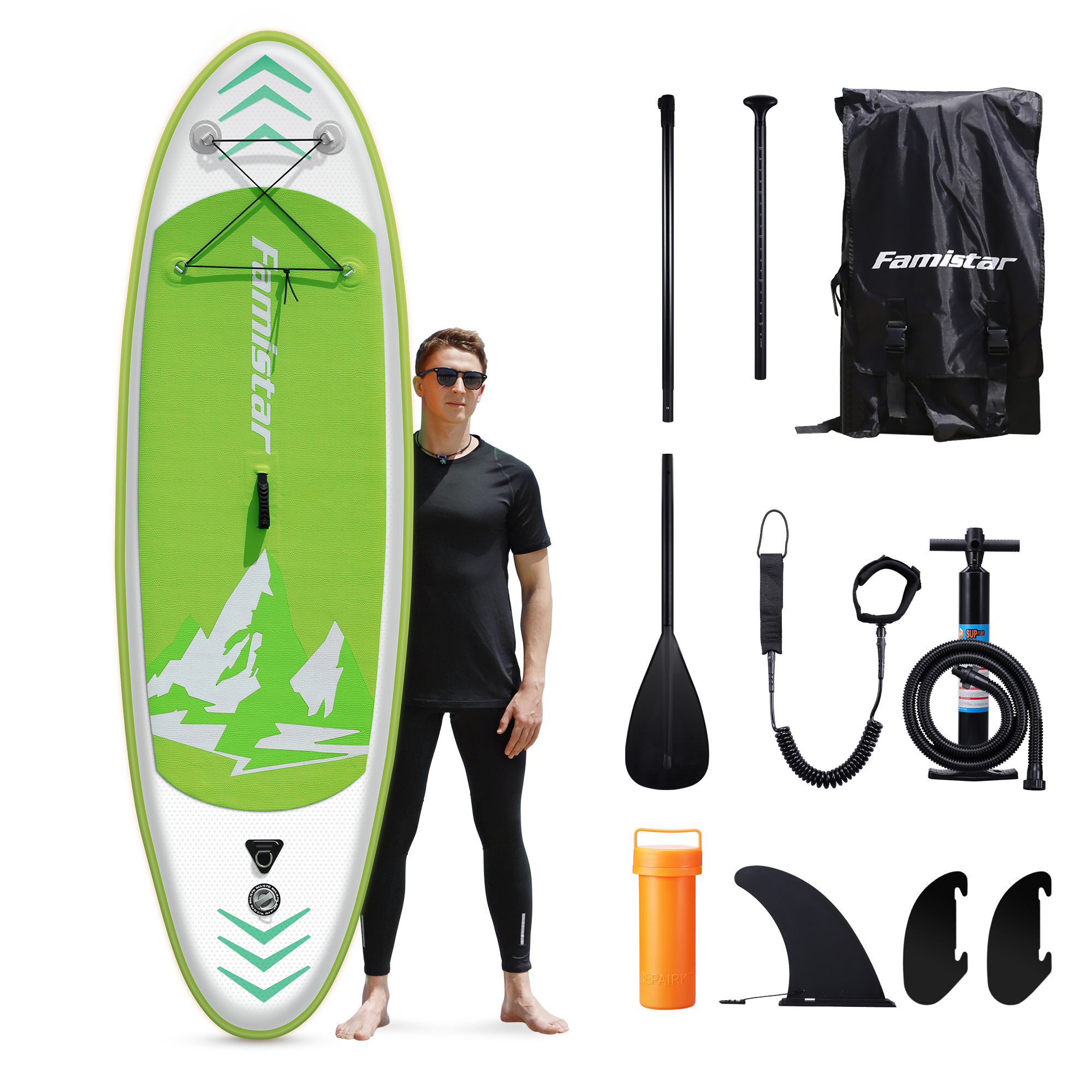 Famistar 8'7" Inflatable Stand Up Paddle Board SUP w/ 3 Fins, Adjustable Paddle, Pump & Carrying Backpack - image 1 of 13
