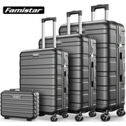 Famistar Carry On Luggage Suitcase Set 4 Piece - ABS Hardshell Luggage with Embedded TSA Lock, 360 ° Double Spinner Wheels - 14” Travel Case, 20” Carry On Luggage, 24” and 28” Checked Luggages, Black