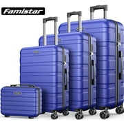 Famistar Carry-on Luggage Suitcase Set 4 Piece - ABS Hardshell Luggage with Embedded TSA Lock, 360 ° Double Spinner Wheels - 14” Travel Case, 20” Carry On Luggage, 24” and 28” Checked Luggages, Blue
