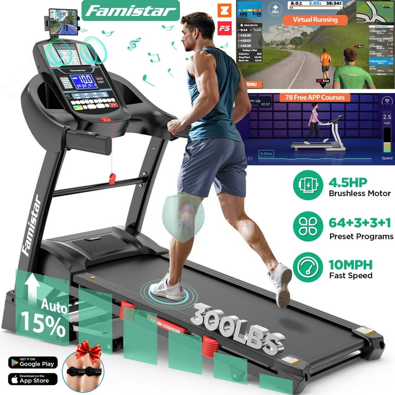 Famistar Foldable Treadmill 300 lbs 15 Levels Incline APP Bluetooth 64 Programs 4.5HP Walmart