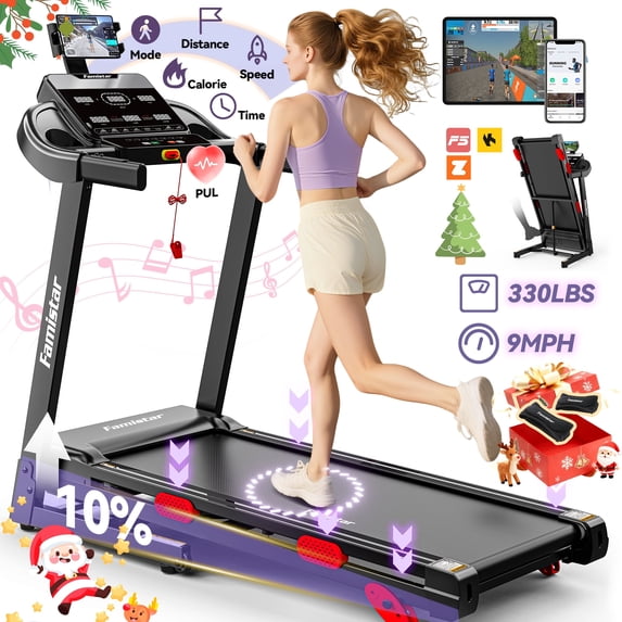 Treadmill 300 LB Capacity for Home with Incline, Folding Electric Running Walking Treadmill, Portable Treadmill for Home Use, 9 MPH, Smart Apps, 96+9 Programs, Bluetooth Speakers
