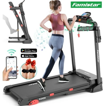 Famistar Clearance Folding Treadmill for Home with 15 Levels Auto Incline, 300LB Capacity, 10MPH Fast Speed Controls, Portable Treadmill Running Walking Machine, 4.5HP, Knee Strap Gift