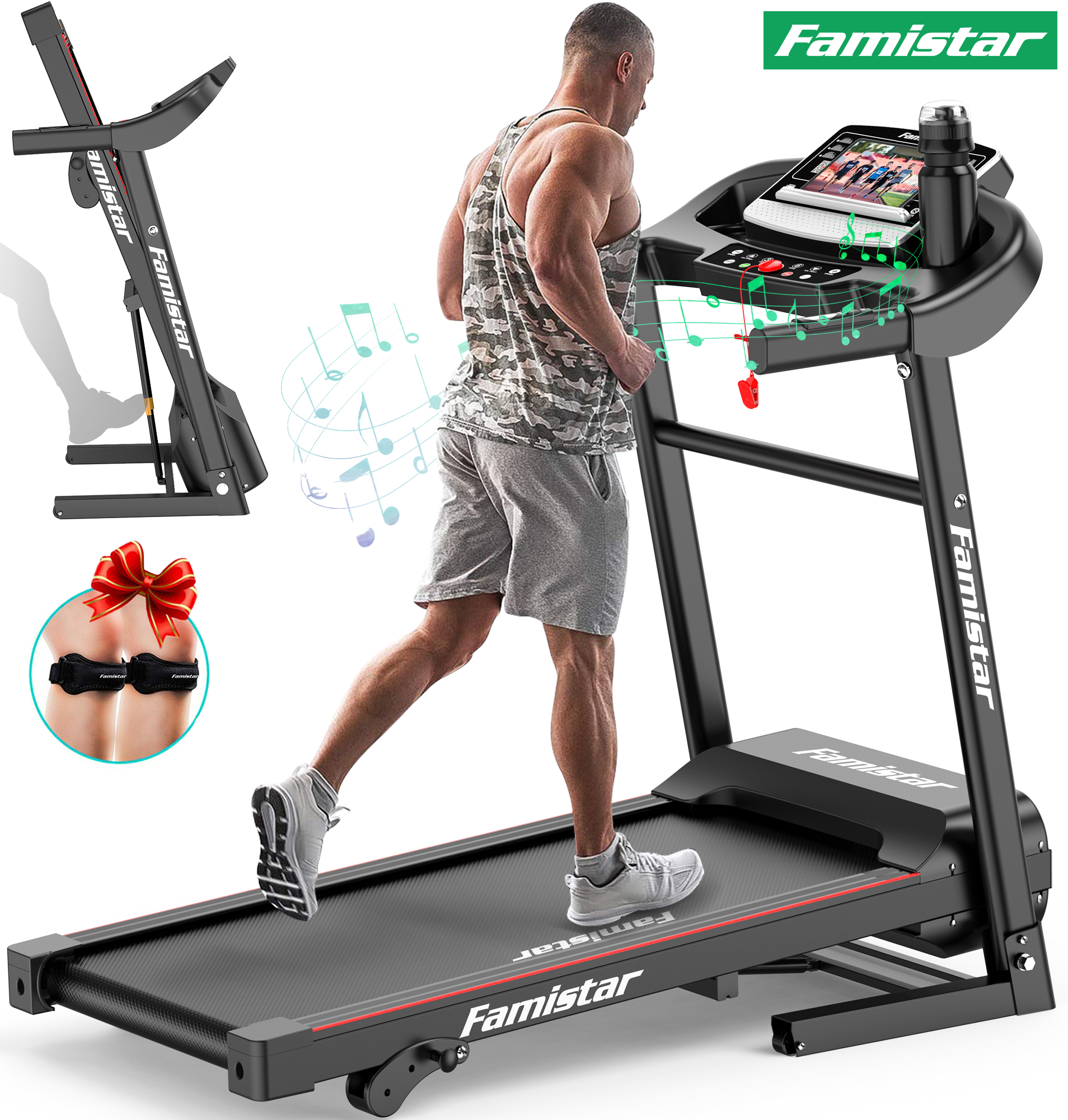 Famistar Folding Incline Treadmill for Home with Smart LCD Display, 265lbs, 12 Programs 3 Modes, MP3 Music Speaker, 2.5HP Electric Foldable Treadmill Running Machine, Knee Strap Gift - image 1 of 15