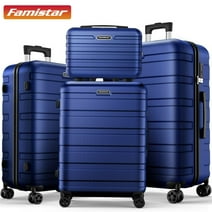 Famistar Hardside Luggage 4 Piece Set, 14" Carry-On Luggage, 20" Checked Luggage , 24" Lightweight spinner luggage and 28" Checked Suitcase Navy Blue