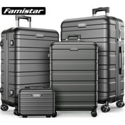 Famistar Hardside Luggage Suitcase 4 Piece Set with 360° Double Spinner Wheels Integrated TSA Lock, 14” Travel Case, 20" Carry-On Luggage, 24" Checked Luggage and 28" Checked Luggage, Black