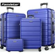 Famistar Hardside Luggage Suitcase 4 Piece Set with 360° Double Spinner Wheels Integrated TSA Lock, 14” Travel Case, 20" Carry-on Luggage, 24" Checked Luggage and 28" Checked Luggage, Blue