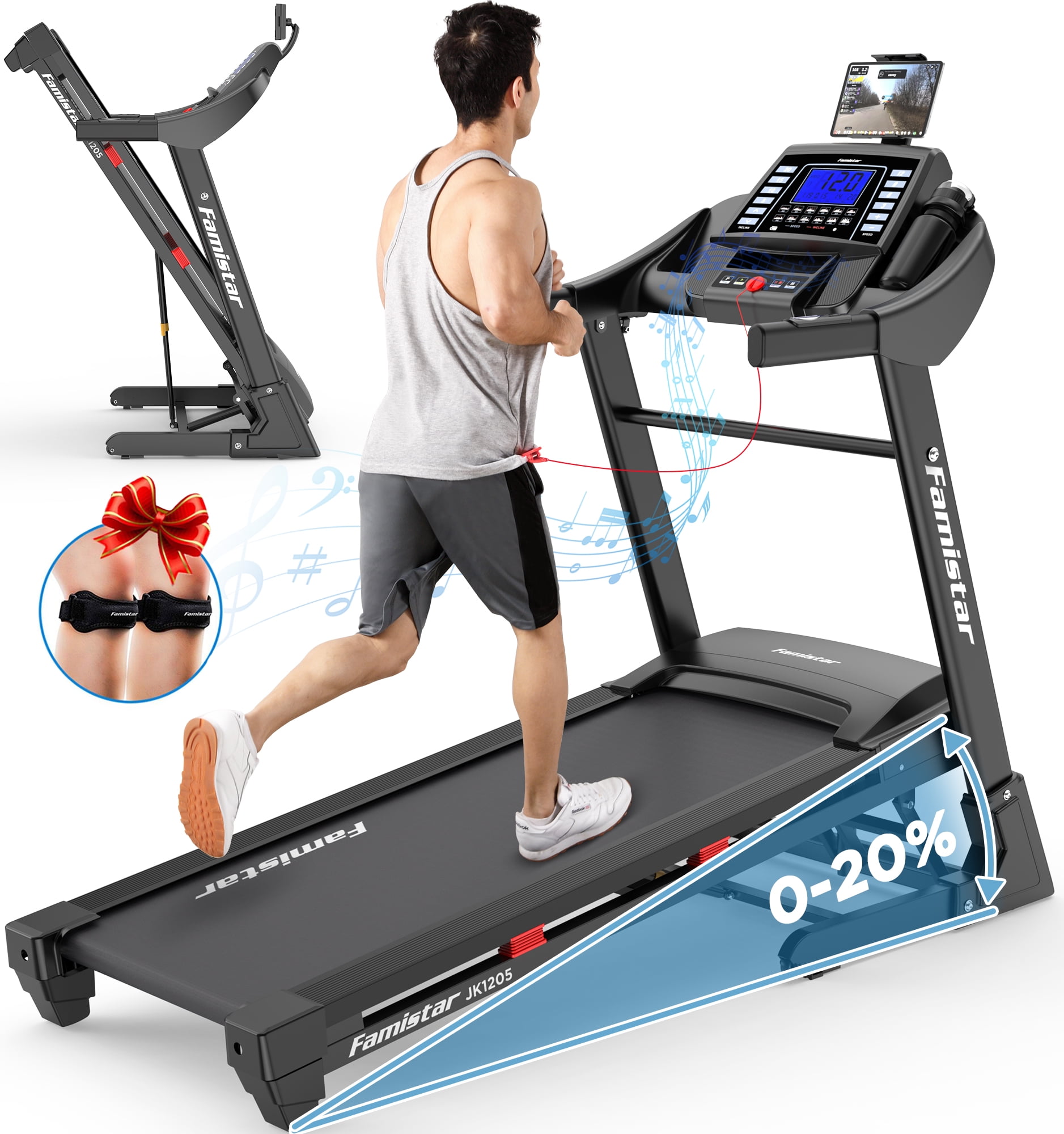 Famistar JK1205 Treadmills Clearance 300lbs with 20 Levels Auto Incline