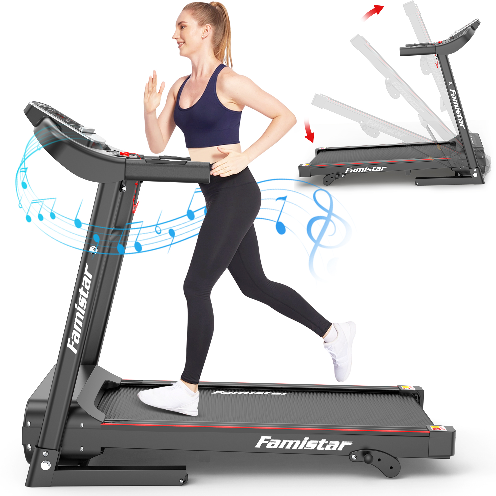 Famistar JK1607 Folding Electric Treadmill for Home Jogging Running with 2.5HP 3 Manual Incline | MP3 Player | Safety Key | LCD Display | Cup Holder - Portable Space Saving - Free Gift 2 Knee Straps - image 1 of 11