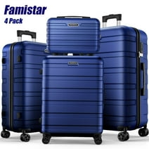 Famistar Luggage Sets 4 Piece (14/20/24/28)" Lightweight Hardside Spinner Checked Luggage Navy Blue