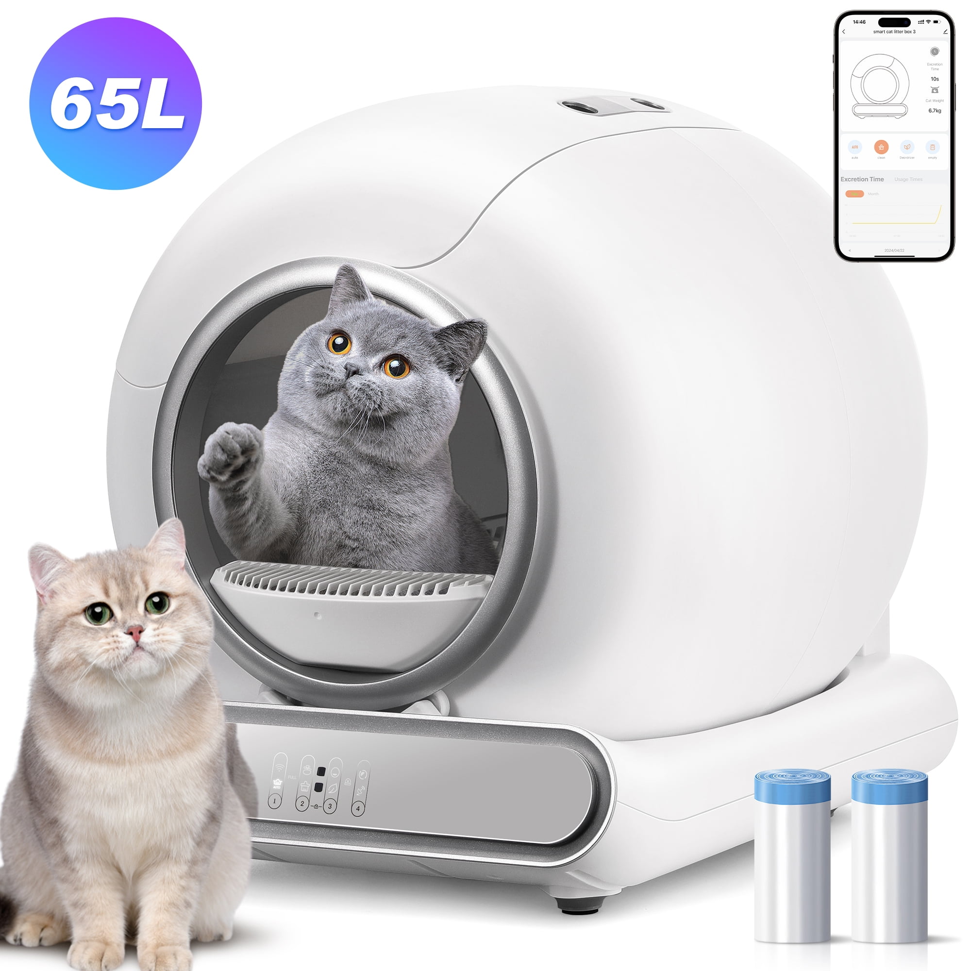 Famistar Auto SelfCleaning Cat Litter Box with APP Control, 2.4G WiFi, 2 Free Bag Rolls