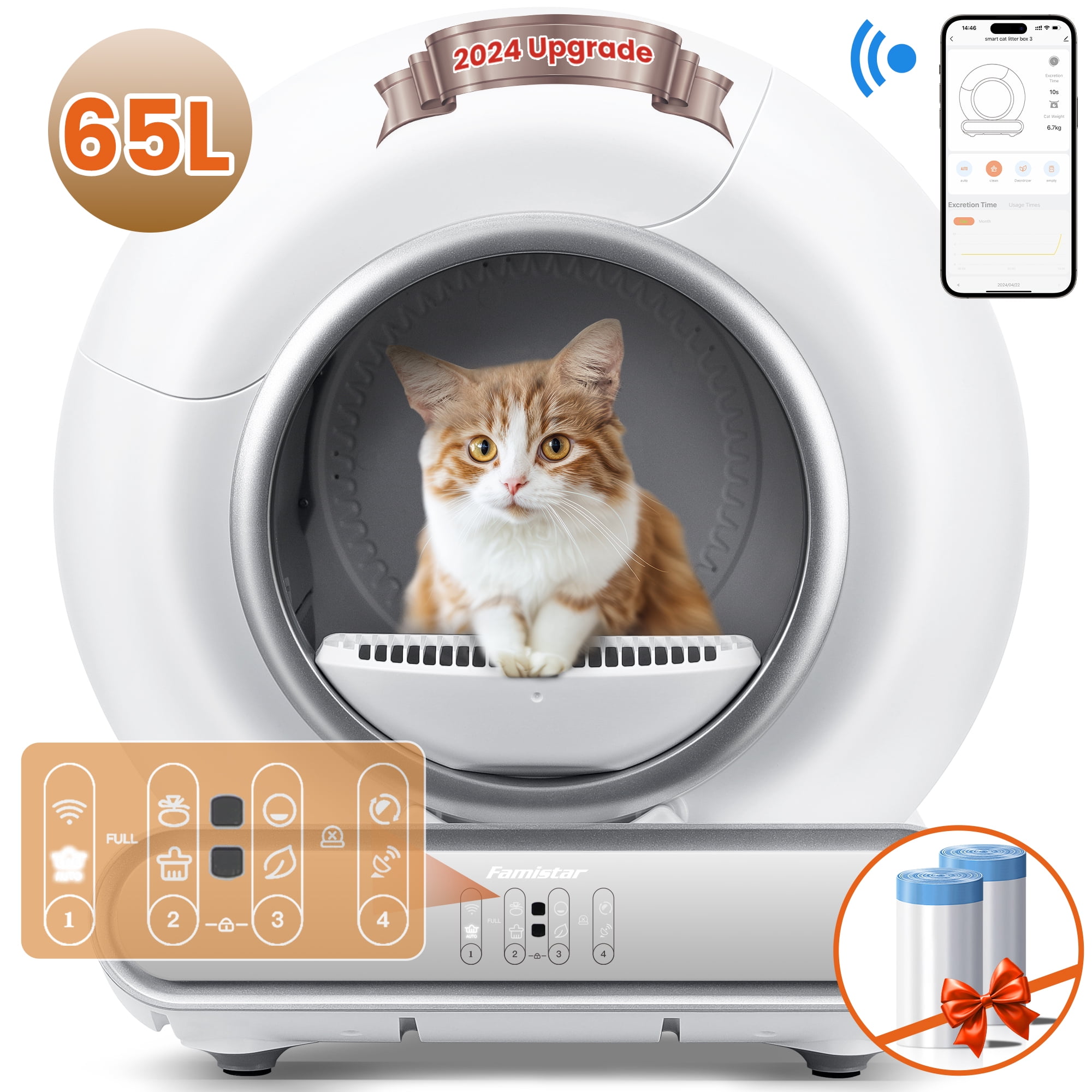 Famistar Gen 4 Automatic Self-Cleaning Litter Box, Cat Kitty, Large Capacity, Smart App, Full Safety, Quiet Operation