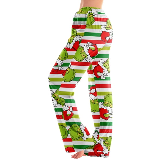 Famivelle Women's Christmas Lounge Pants, Loose Fit Wide Leg Pajama Bottoms with Elastic Waist, Printed Long Sleep Pants for Home Lounging and Holiday Weekends