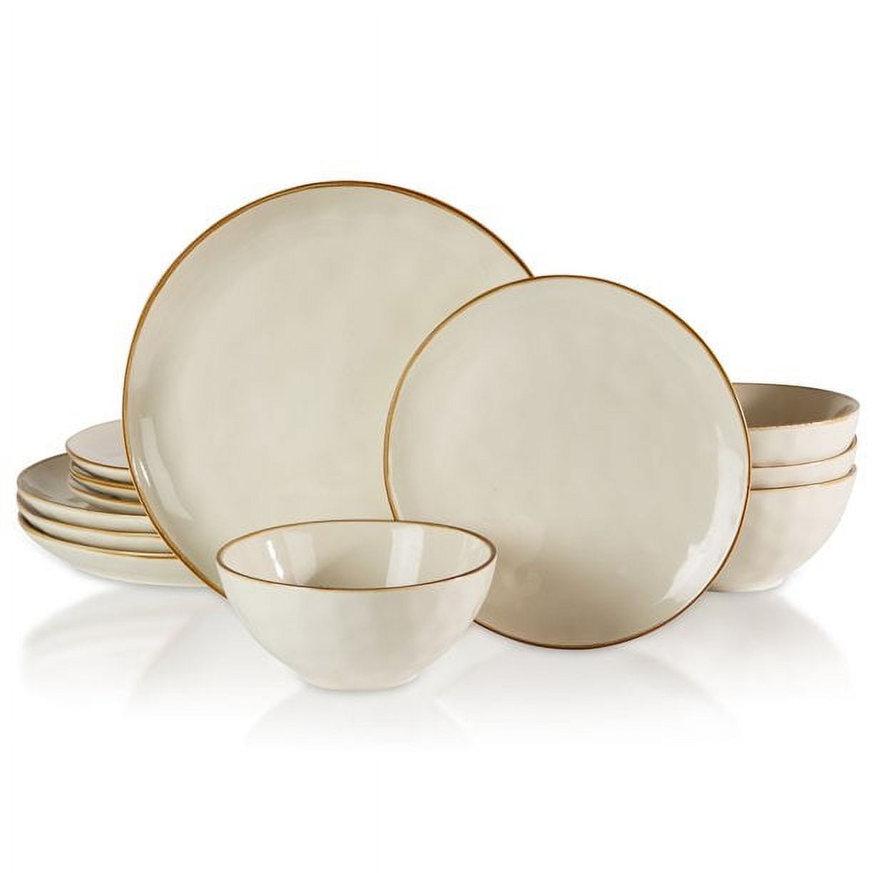 Famiware 12 Piece Dinnerware Sets, Dish Sets for 4, Vanilla White