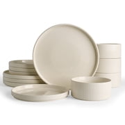 Famiware 12 Pieces Porcelain Dinnerware Set, Milky White