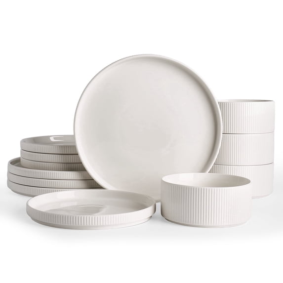 Famiware 12 Pieces Porcelain Dinnerware Set, White