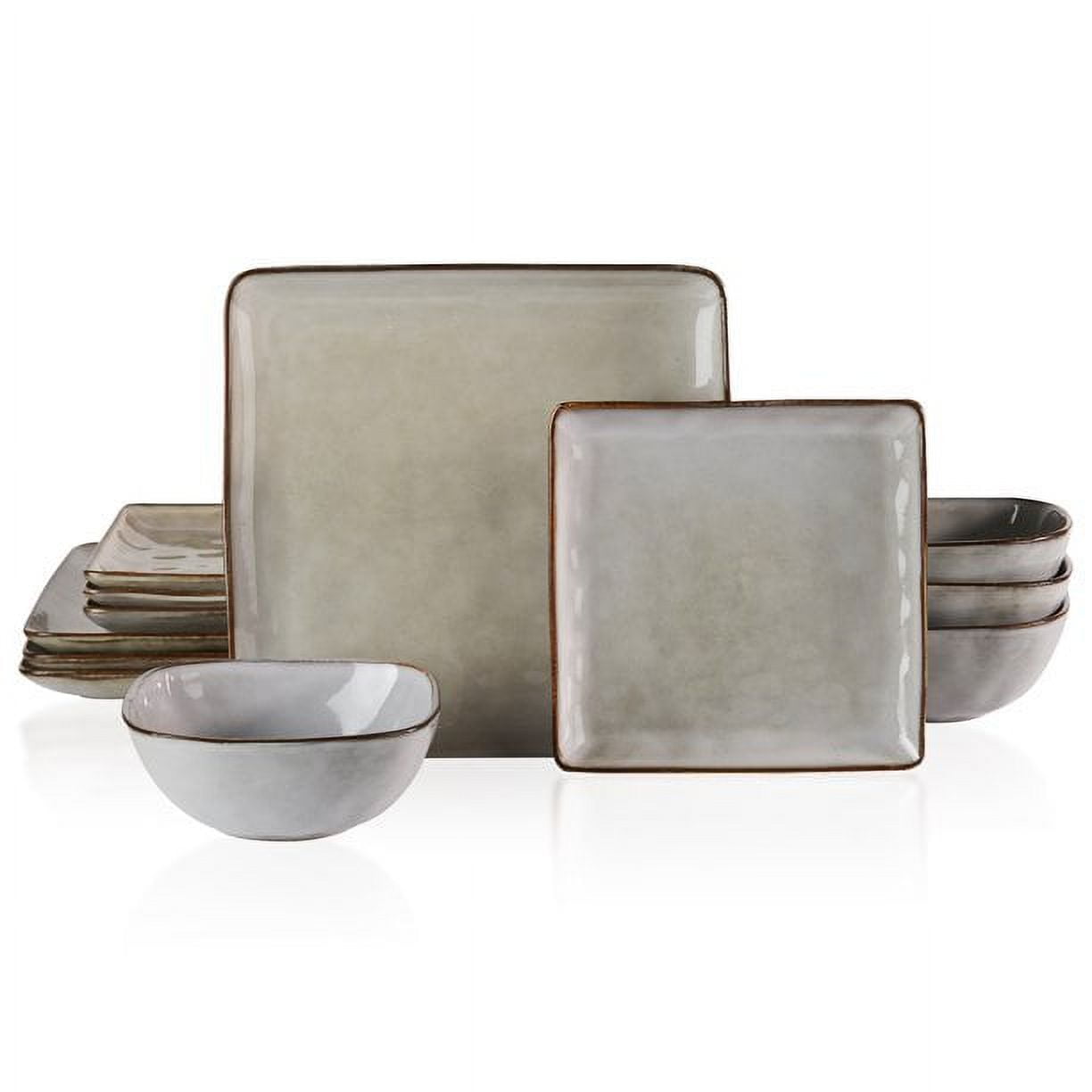 Famiware 12Pieces Stoneware Dinnerware Set, Gray