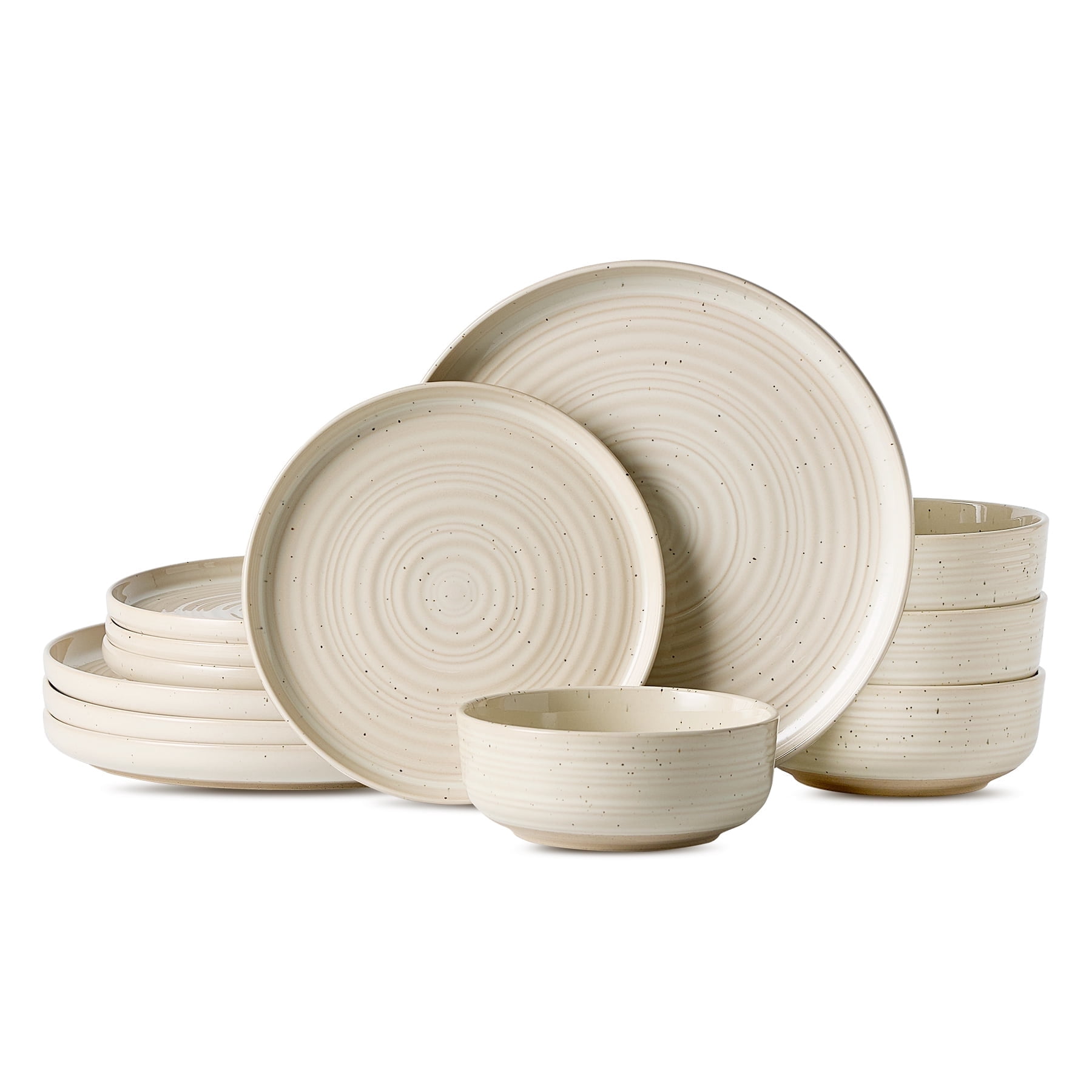 Famiware Constellatio Stoneware Dinnerware Sets, 12-Piece Dish Set, Beige