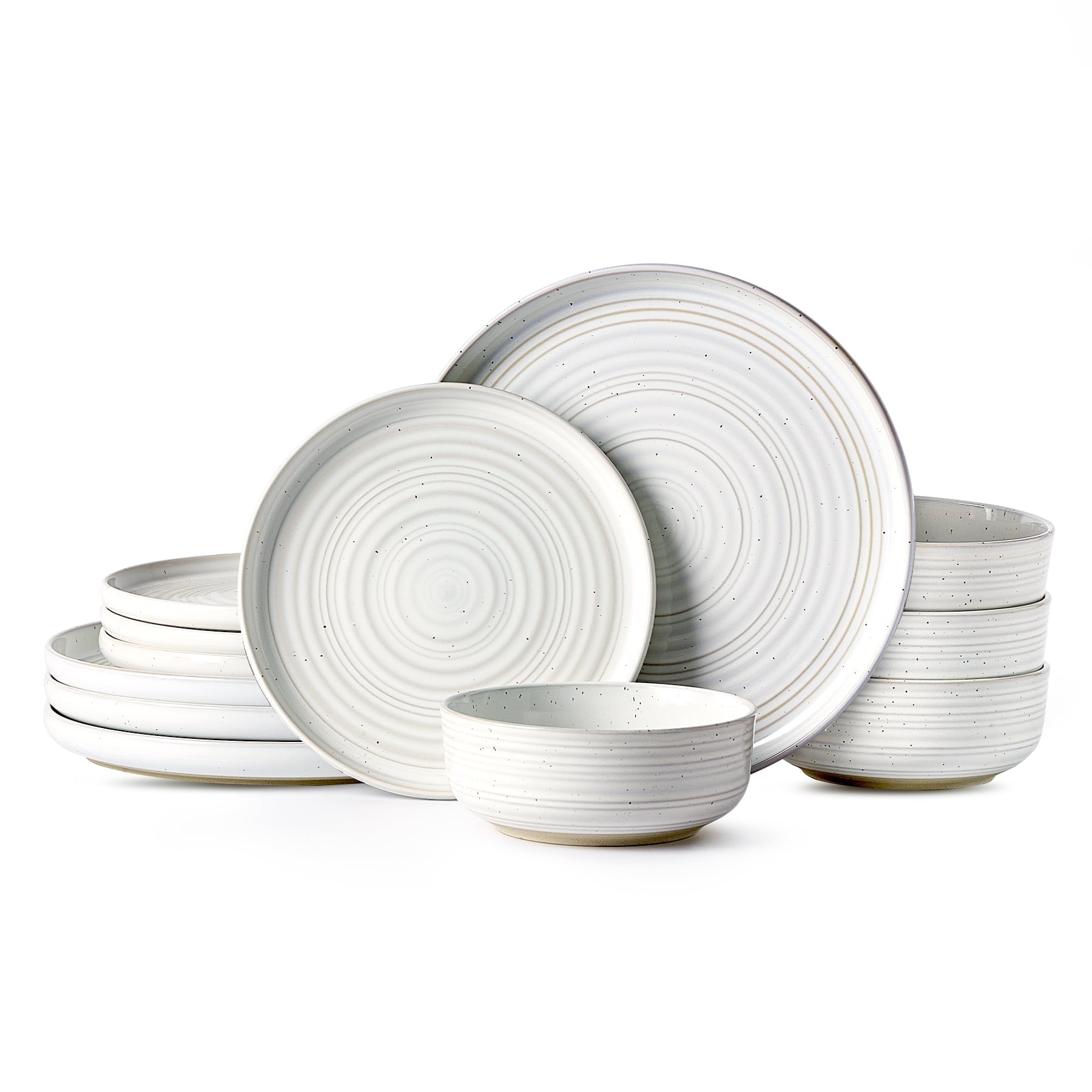 Famiware Constellatio Stoneware Dinnerware Sets, 12-Piece Dish Set, White