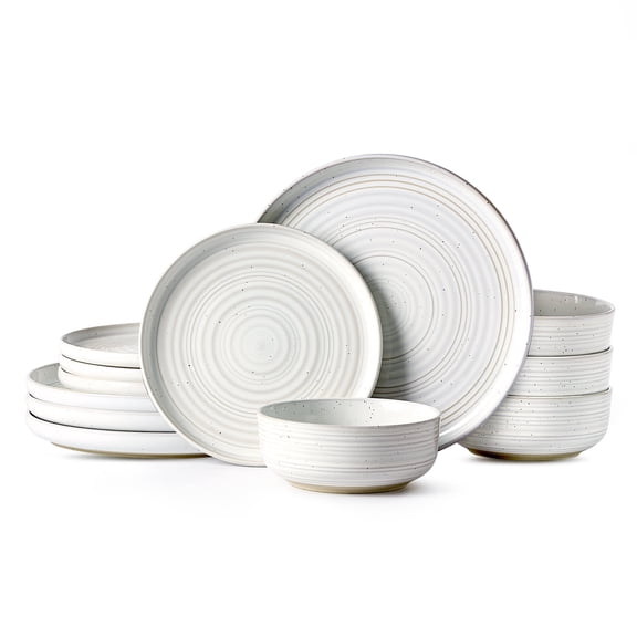 Famiware Constellatio Stoneware Dinnerware Sets, 12-Piece Dish Set, White