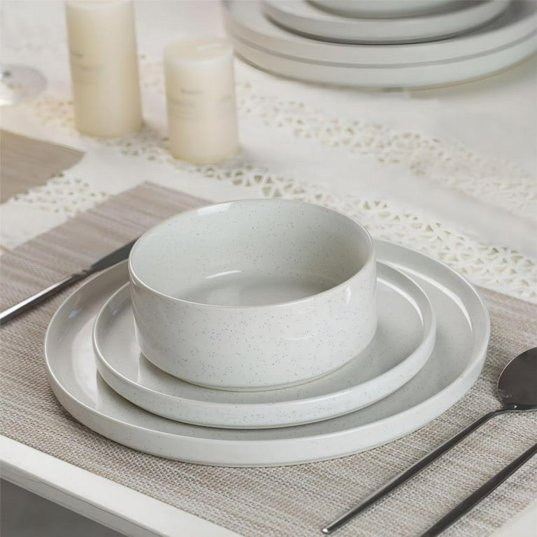 Famiware 12 Piece Dinnerware Set Stoneware Plates and Bowls Set Dish Set for 4 White