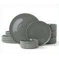 Famiware 12-Piece Dinnerware Dining Kitchen Ware Set, Dark Gray Plates ...
