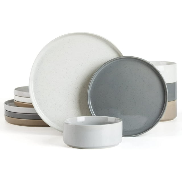 Famiware Dinnerware Sets, 12 Pieces Plates and Bowls Set, Dishes Set