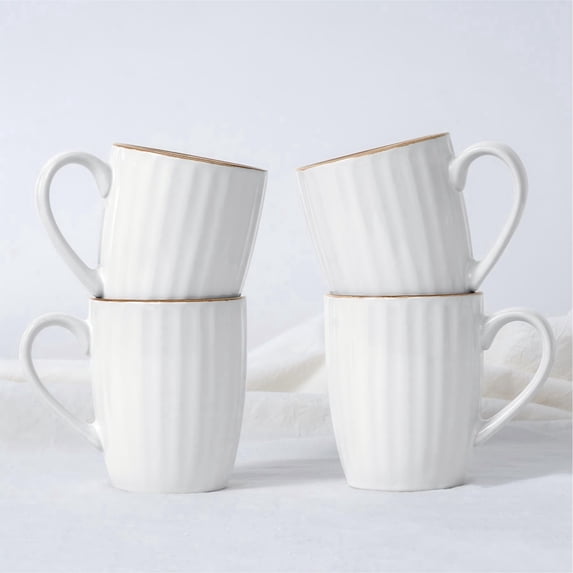 Famiware Eden 4-Piece 14oz Coffee Mugs Set, White Stripes