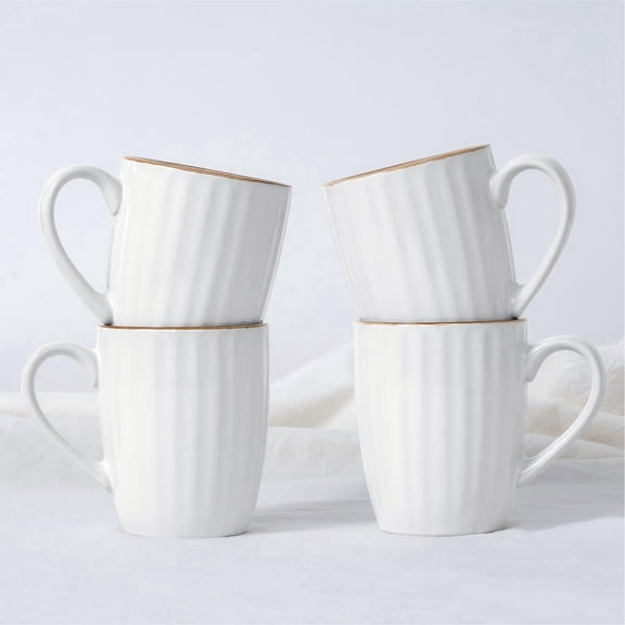 Famiware Eden 4-Piece 14oz Coffee Mugs Set, White Stripes