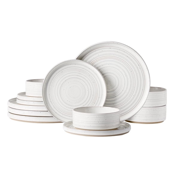 Famiware 12-Piece Reactive Glaze Stoneware Dinnerware Set, Service for 4, White