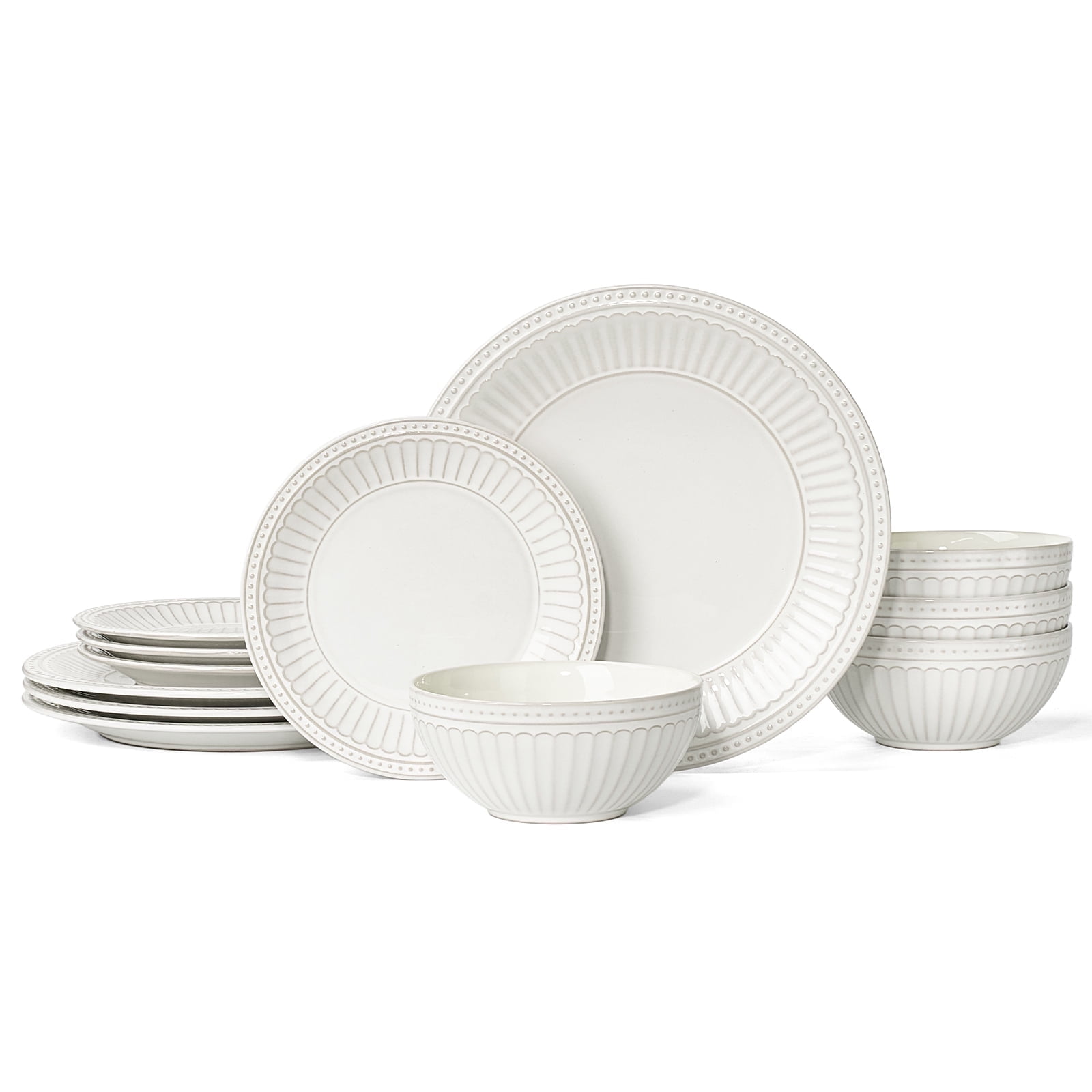 Famiware Garden 12-Piece Dinnerware Sets, Stoneware Dish Set for 4, White - Walmart.com