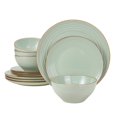 thumbnail image 1 of Famiware Jupiter 12-Piece Stoneware Dinnerware Set for 4, Plates & Bowls, Light Green, 1 of 8
