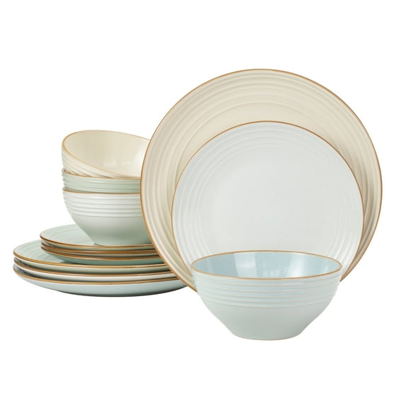 Famiware Jupiter 12-Piece Stoneware Dinnerware Set with Plates & Bowls for 4, Multicolor