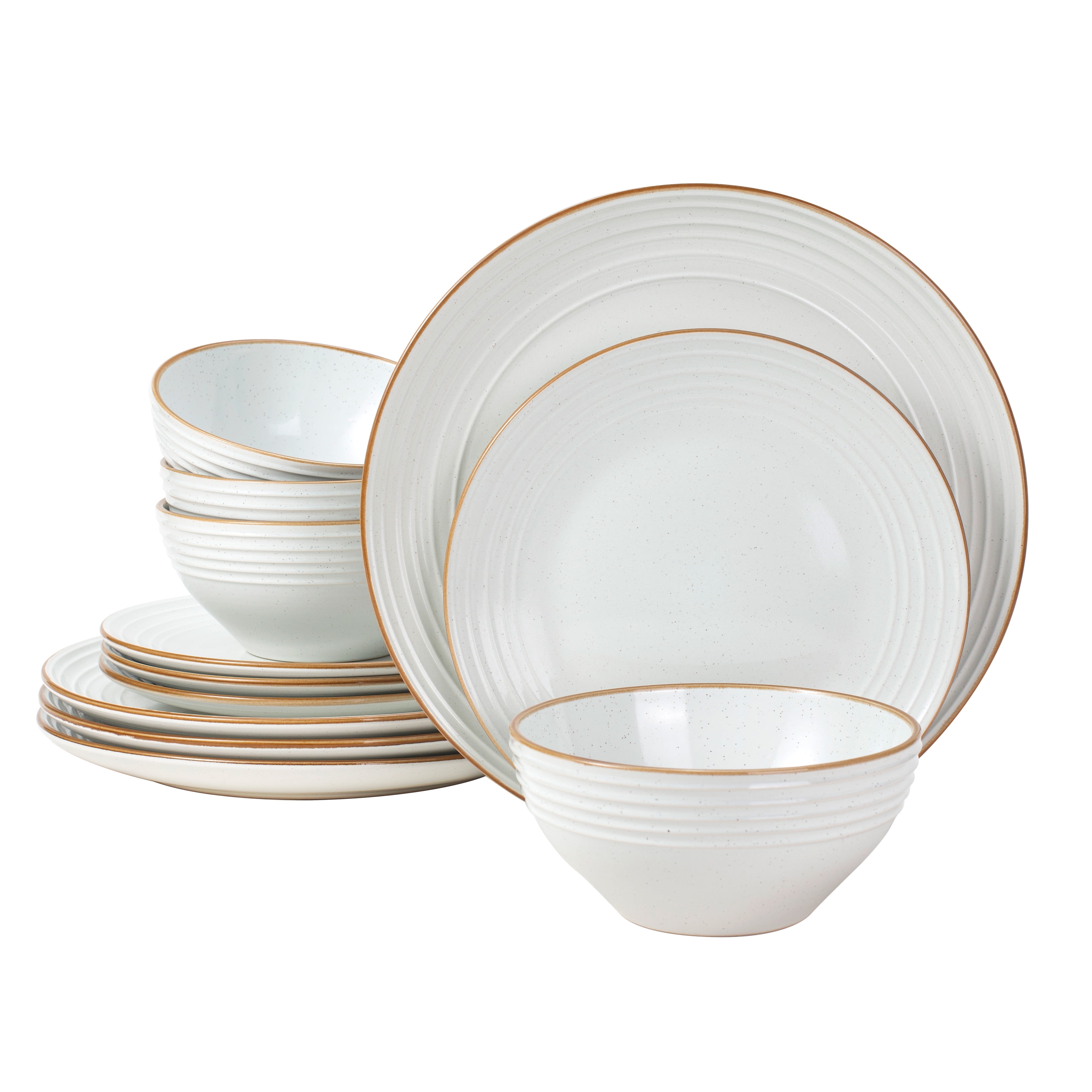 White Speckled Stoneware Dinnerware Set, Service for 4