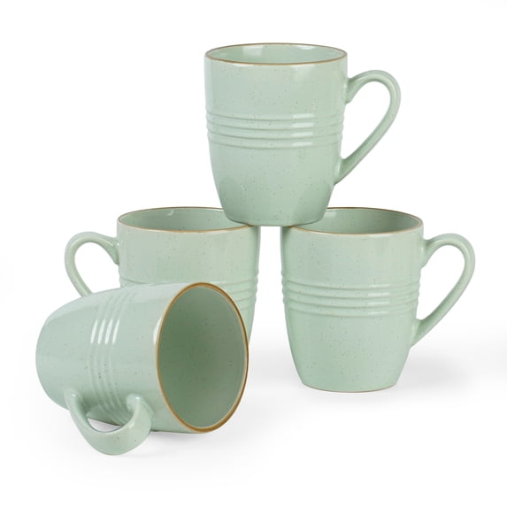 Famiware Jupiter 4-Piece Stoneware Coffee Mug Sets, Dishwasher Safe and Microwave Safe, Light Green