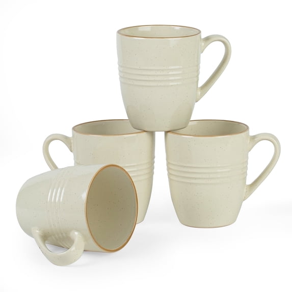Famiware Jupiter 4-Piece Stoneware Coffee Mug Sets, Dishwasher Safe and Microwave Safe, Vanilla White