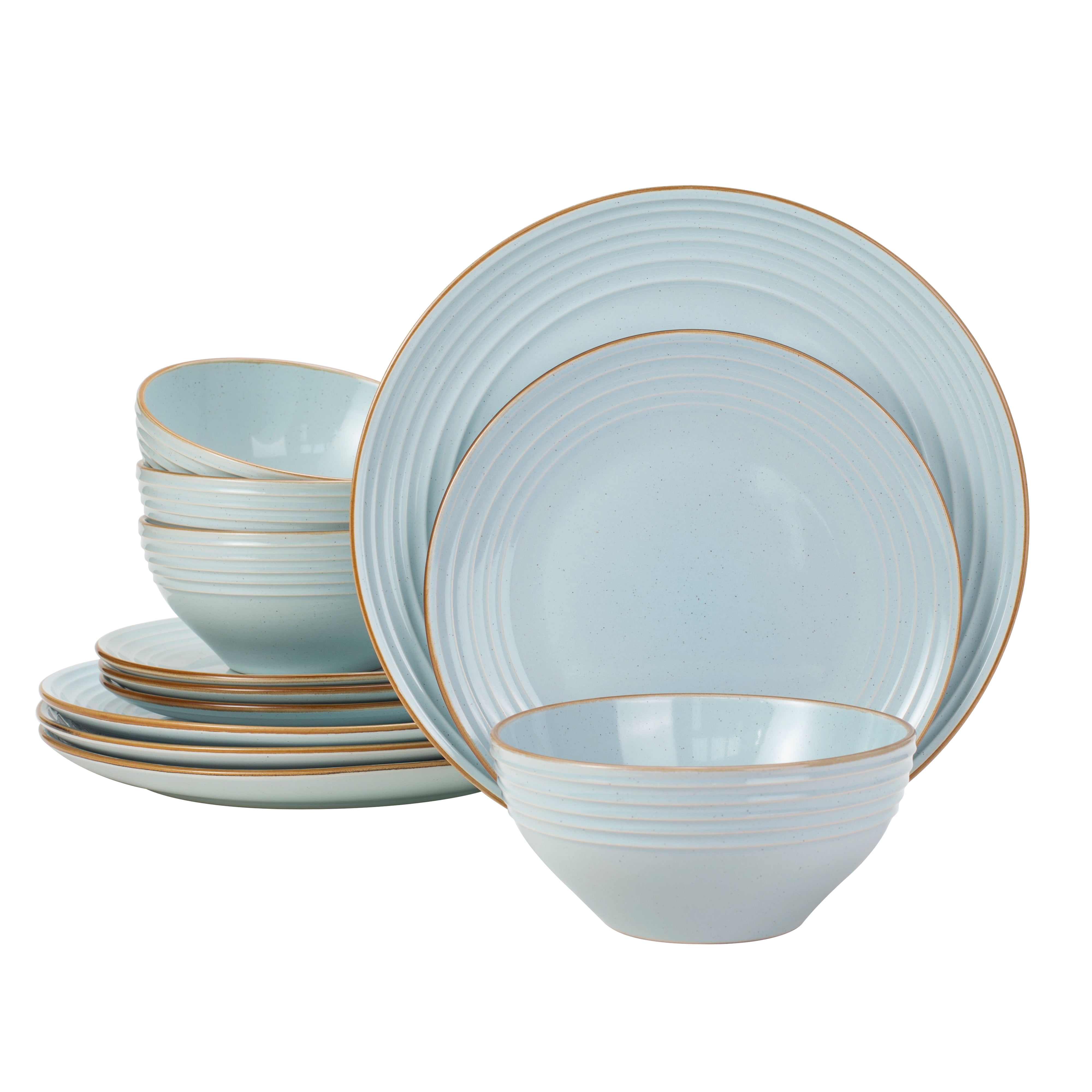 Light Blue and White Stoneware Dinnerware Set for 4