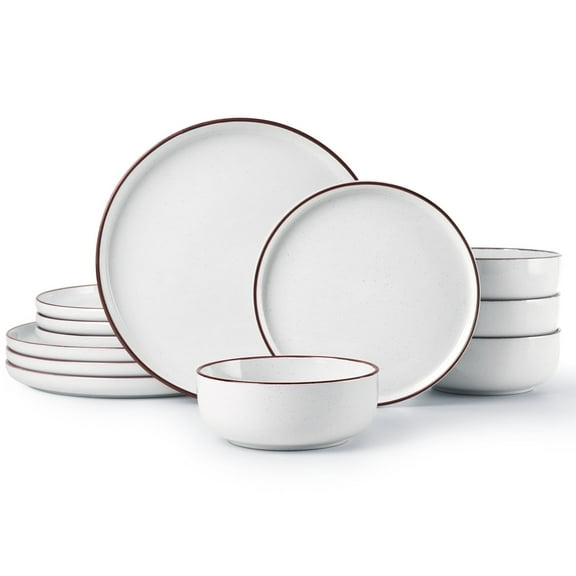 Famiware 12-Piece Dinnerware Set with Plates and Bowls for 4, White