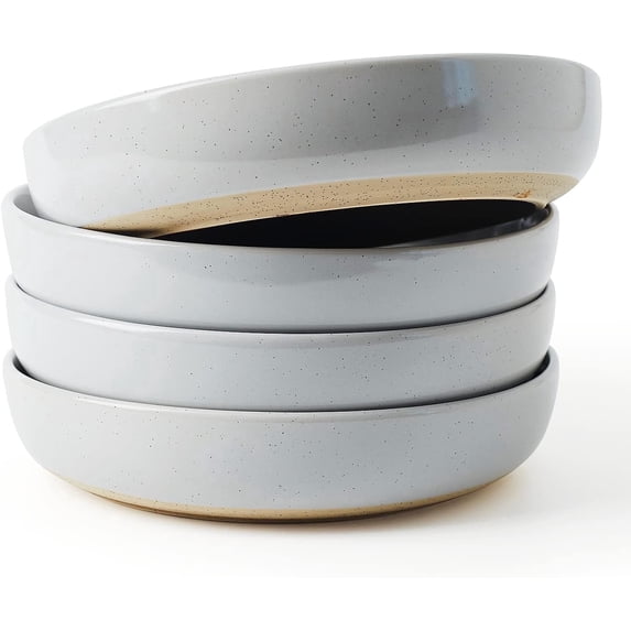 Famiware Milkyway 4-Piece Stoneware 33 oz Pasta Bowl Set, Light Gray