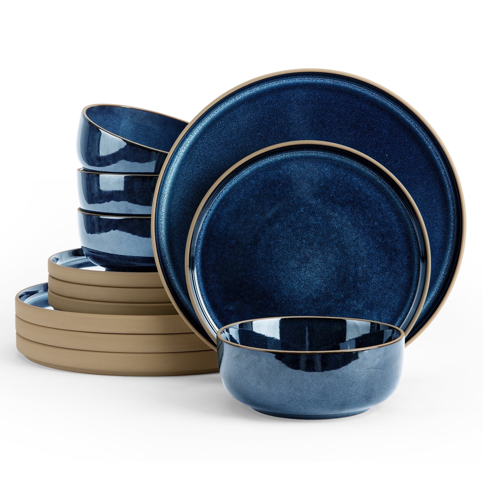 Famiware Nature 12-Piece Dinnerware Sets, Stoneware Dish Set, Midnight ...
