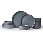 Famiware Nebula Stoneware Dinnerware Sets, 12-Piece Dish Set, Charcoal