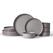 Famiware Nebula Stoneware Dinnerware Sets, 12-Piece Dish Set, Dark Gray