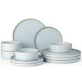 thumbnail image 1 of Famiware Nebula Stoneware Dinnerware Sets, 12-Piece Dish Set, Light Blue with Brown Rim, 1 of 7