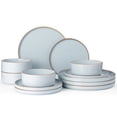thumbnail image 1 of Famiware Nebula Stoneware Dinnerware Sets, 12-Piece Dish Set, Light Blue with Brown Rim, 1 of 7